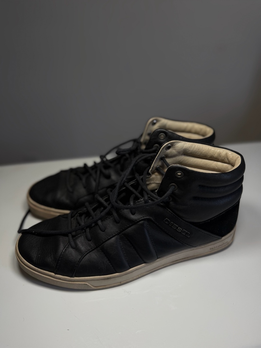 DIESEL Black Genuine Leather & Suede High Top Padded Ankle Sneakers 9.5